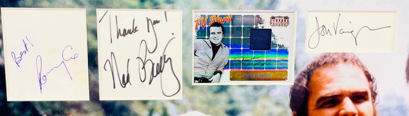 "Deliverance" Custom Framed Photo and Card Display Signed By (4) with Burt Reynolds, Ned Beatty, Jon Voight & Ronny Cox (JSA) at PristineAuction.com "Deliverance" Custom Framed Photo and Card Display Signed By (4) with Burt Reynolds, Ned Beatty, Jon Voight & Ronny Cox (JSA) at PristineAuction.com