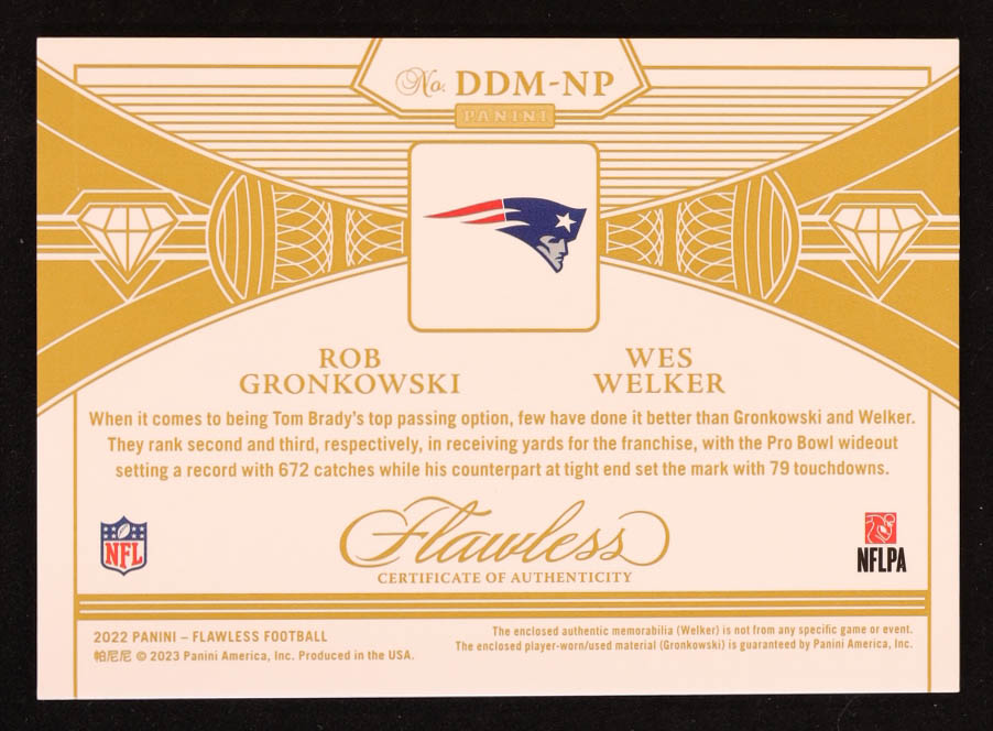 Rob Gronkowski / Wes Welker 2022 Panini Flawless Dual Diamond Memorabilia #10 #19/25 at PristineAuction.com Rob Gronkowski / Wes Welker 2022 Panini Flawless Dual Diamond Memorabilia #10 #19/25 at PristineAuction.com