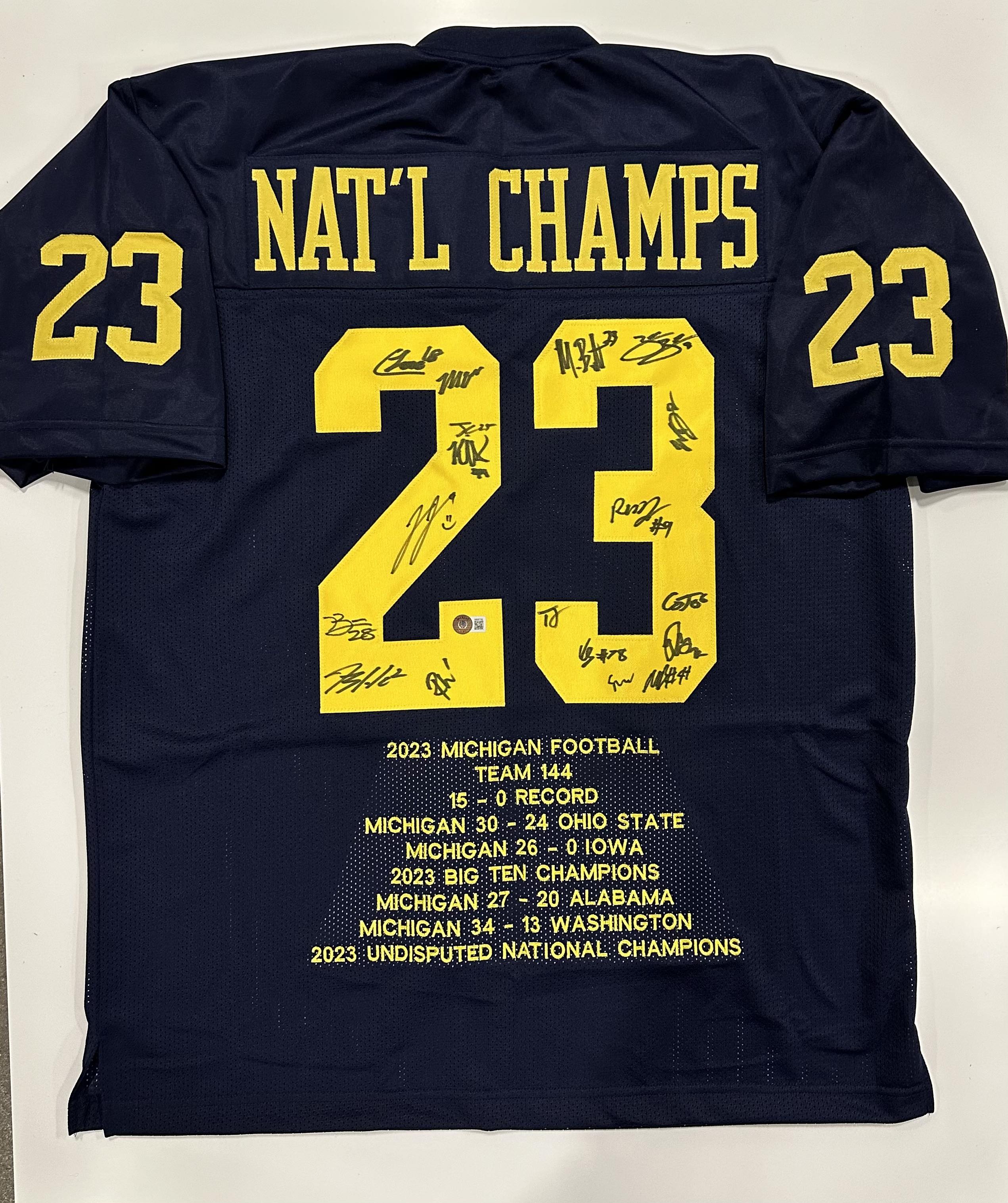 2023 Michigan Wolverines Season Highlight Jersey Team-Signed by (18) with JJ McCarthy, Blake Corum, Roman Wilson (Beckett) at PristineAuction.com 2023 Michigan Wolverines Season Highlight Jersey Team-Signed by (18) with JJ McCarthy, Blake Corum, Roman Wilson (Beckett) at PristineAuction.com