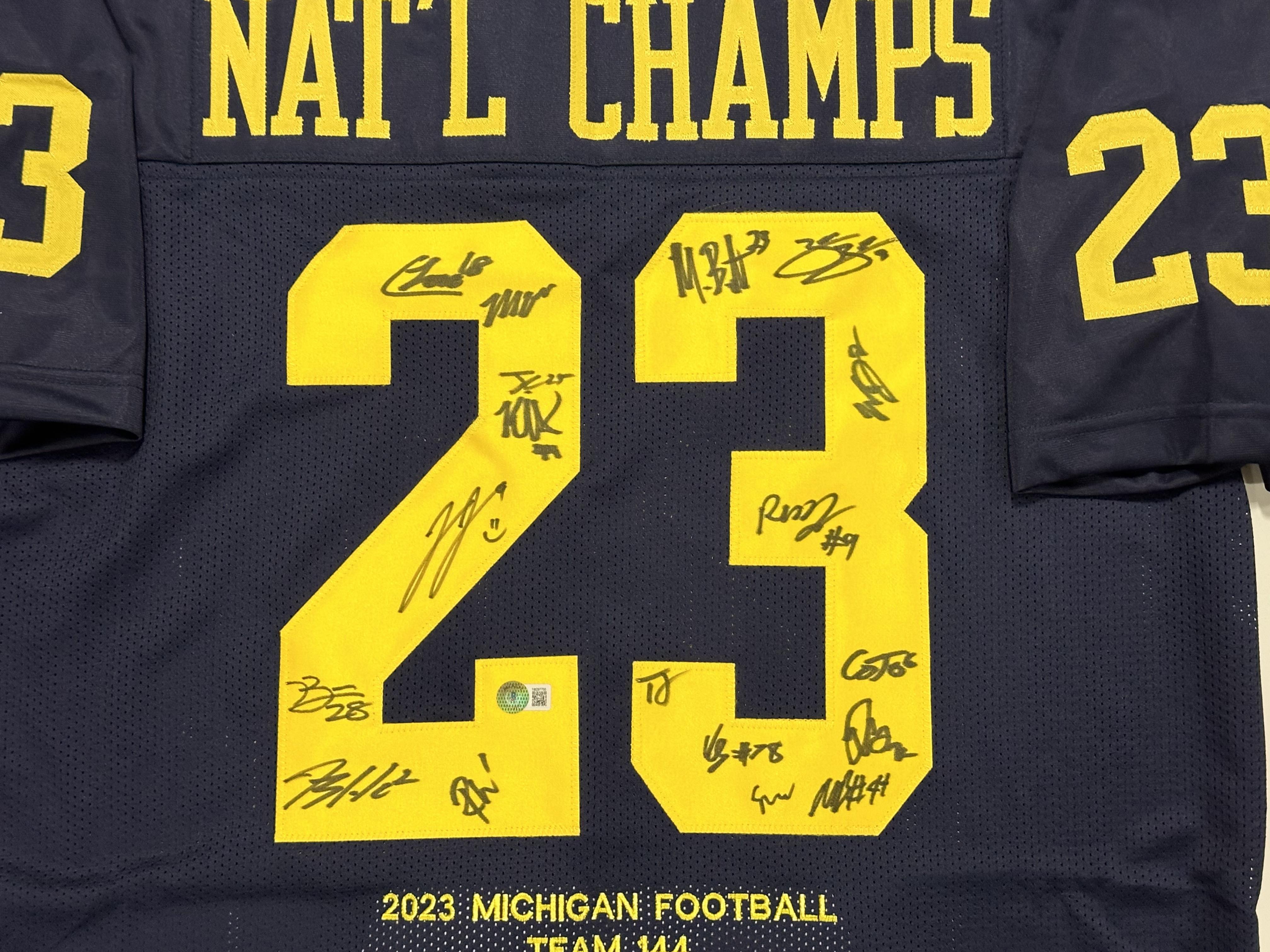 2023 Michigan Wolverines Season Highlight Jersey Team-Signed by (18) with JJ McCarthy, Blake Corum, Roman Wilson (Beckett) at PristineAuction.com 2023 Michigan Wolverines Season Highlight Jersey Team-Signed by (18) with JJ McCarthy, Blake Corum, Roman Wilson (Beckett) at PristineAuction.com