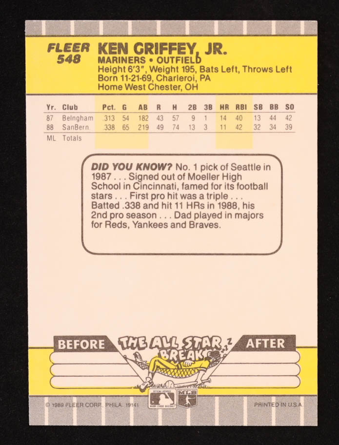 Ken Griffey Jr. 1989 Fleer #548 RC at PristineAuction.com Ken Griffey Jr. 1989 Fleer #548 RC at PristineAuction.com