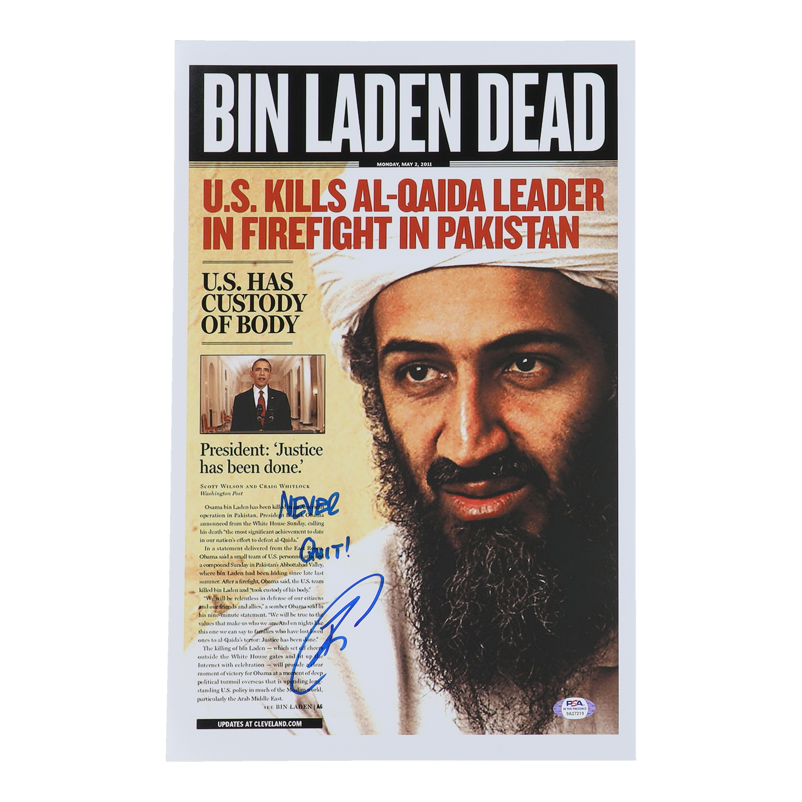 Robert J. O'Neill Signed 11x17 Magazine Cover Photo Inscribed 