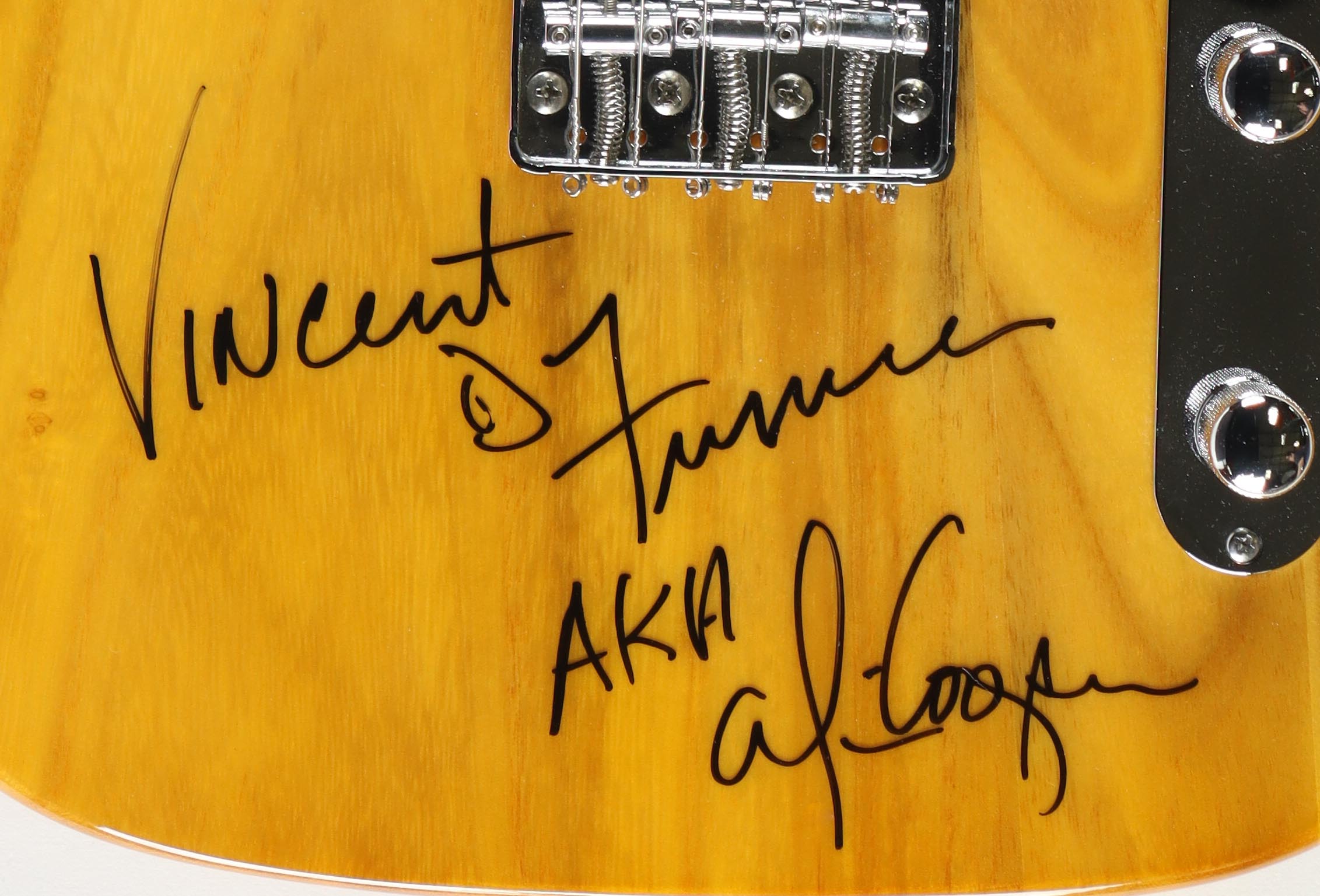 Alice Cooper Full-Name Signed & Inscribed Full-Size Electric Guitar | Signed "Vincent Furnier AKA Alice Cooper" (Beckett) at PristineAuction.com Alice Cooper Full-Name Signed & Inscribed Full-Size Electric Guitar | Signed "Vincent Furnier AKA Alice Cooper" (Beckett) at PristineAuction.com