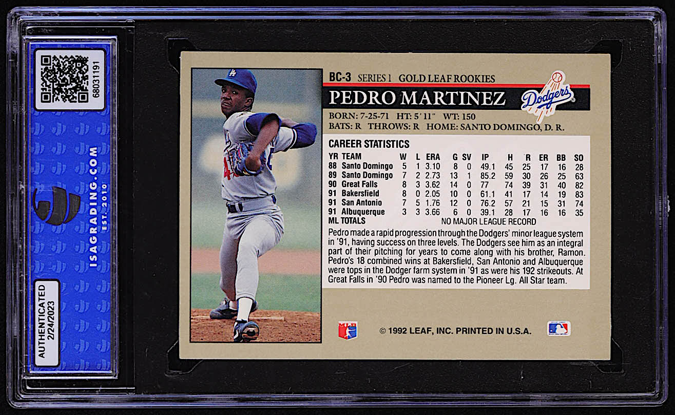 Pedro Martinez 1992 Leaf Gold Rookies #BC3 RC (ISA 9) at PristineAuction.com Pedro Martinez 1992 Leaf Gold Rookies #BC3 RC (ISA 9) at PristineAuction.com