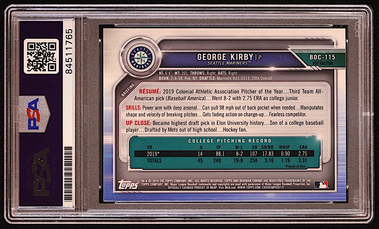 George Kirby Signed 2019 Bowman Chrome Draft Refractors #BDC115 RC (PSA) at PristineAuction.com George Kirby Signed 2019 Bowman Chrome Draft Refractors #BDC115 RC (PSA) at PristineAuction.com