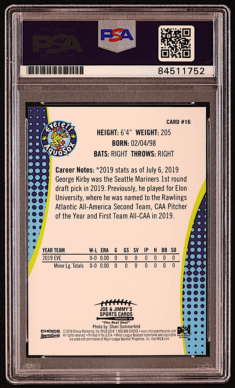 George Kirby Signed 2019 Everett Aquasox Choice #16 RC (PSA) at PristineAuction.com George Kirby Signed 2019 Everett Aquasox Choice #16 RC (PSA) at PristineAuction.com