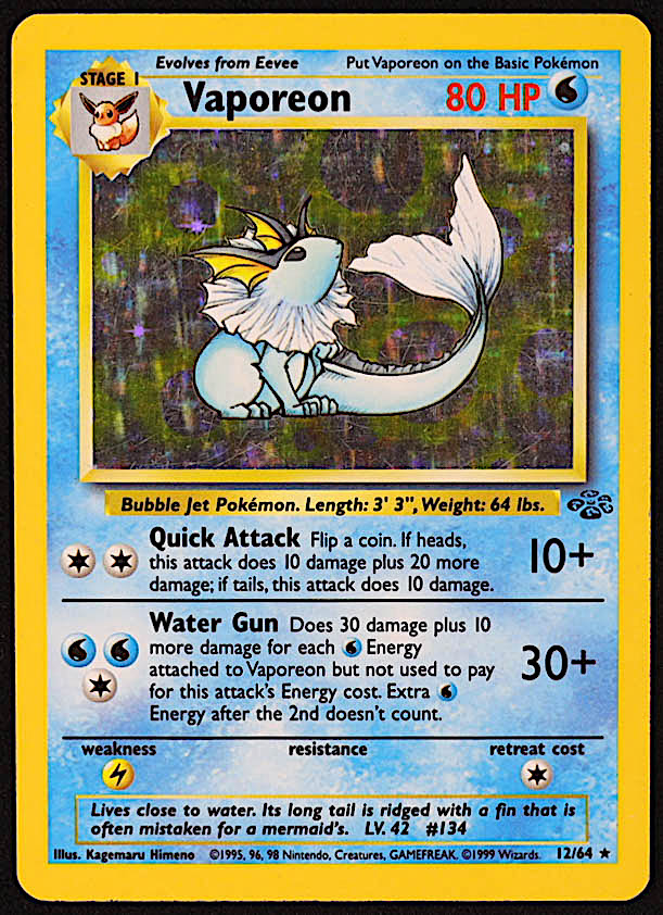 Vaporeon 1999 Pokemon Jungle Unlimited #12 Holo at PristineAuction.com Vaporeon 1999 Pokemon Jungle Unlimited #12 Holo at PristineAuction.com