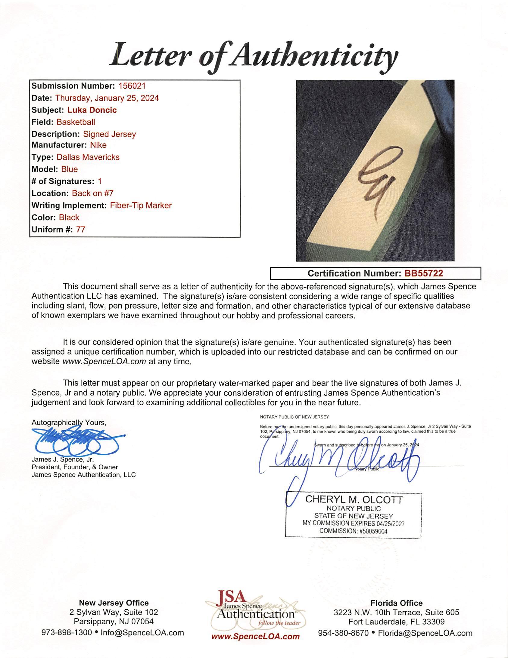 Luka Doncic Signed Mavericks Nike Jersey (JSA) at PristineAuction.com Luka Doncic Signed Mavericks Nike Jersey (JSA) at PristineAuction.com