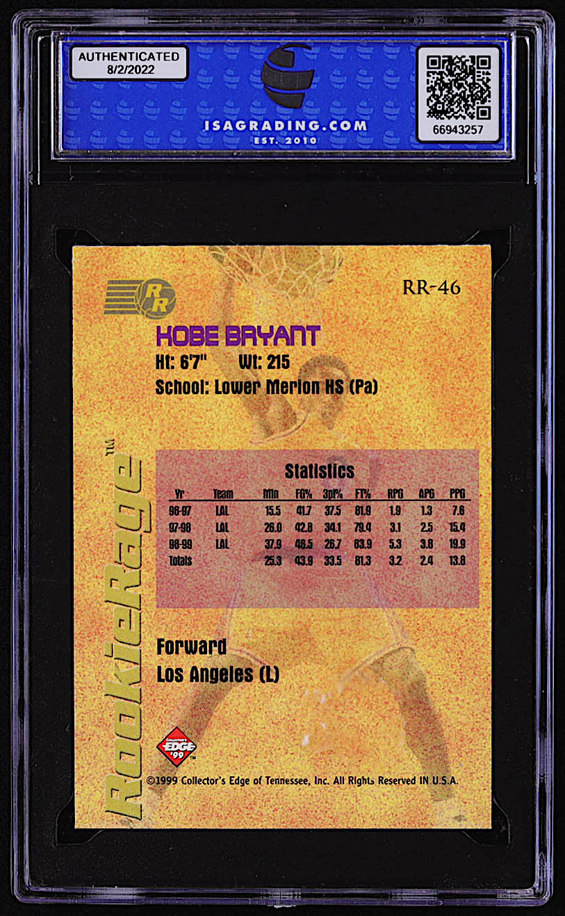 Kobe Bryant 1999 Collector's Edge Rookie Rage Gold #RR46 (ISA 7) at PristineAuction.com Kobe Bryant 1999 Collector's Edge Rookie Rage Gold #RR46 (ISA 7) at PristineAuction.com