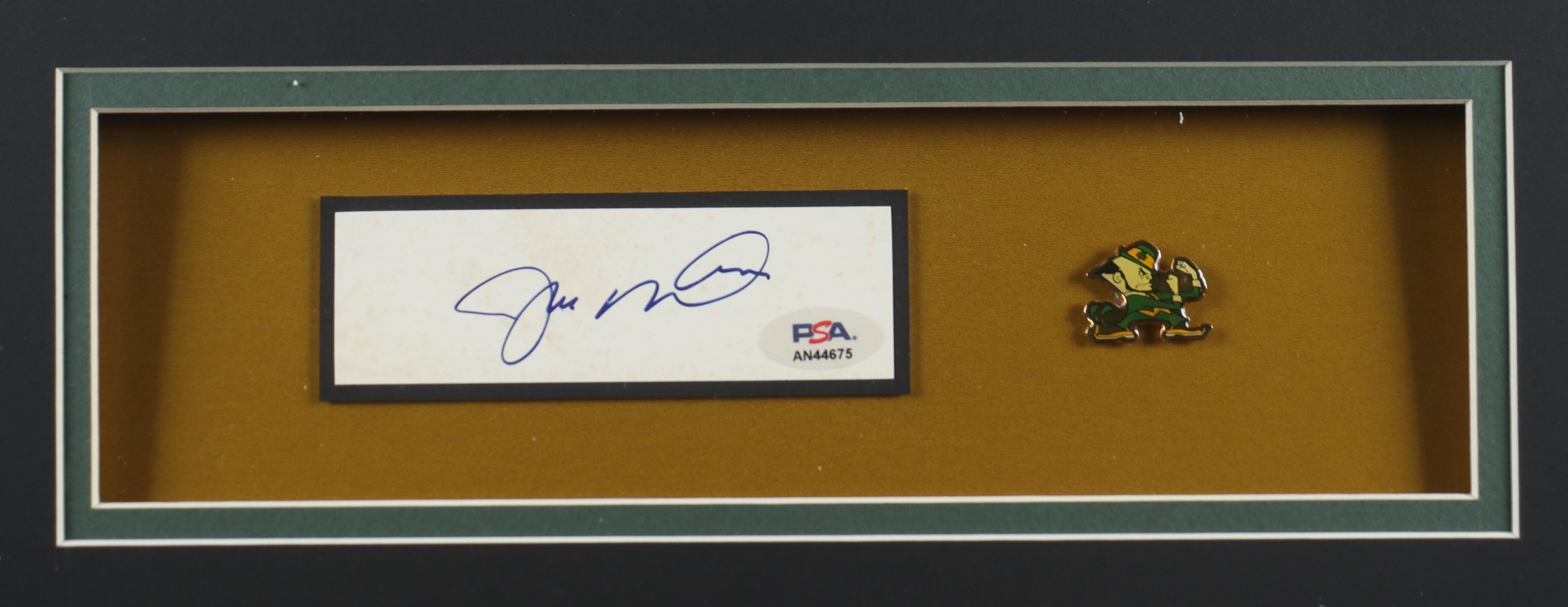 Joe Montana Signed Custom Framed Cut Display With Jersey, Team Logo Pin & (2) Cloth Logo Patches (PSA) at PristineAuction.com Joe Montana Signed Custom Framed Cut Display With Jersey, Team Logo Pin & (2) Cloth Logo Patches (PSA) at PristineAuction.com