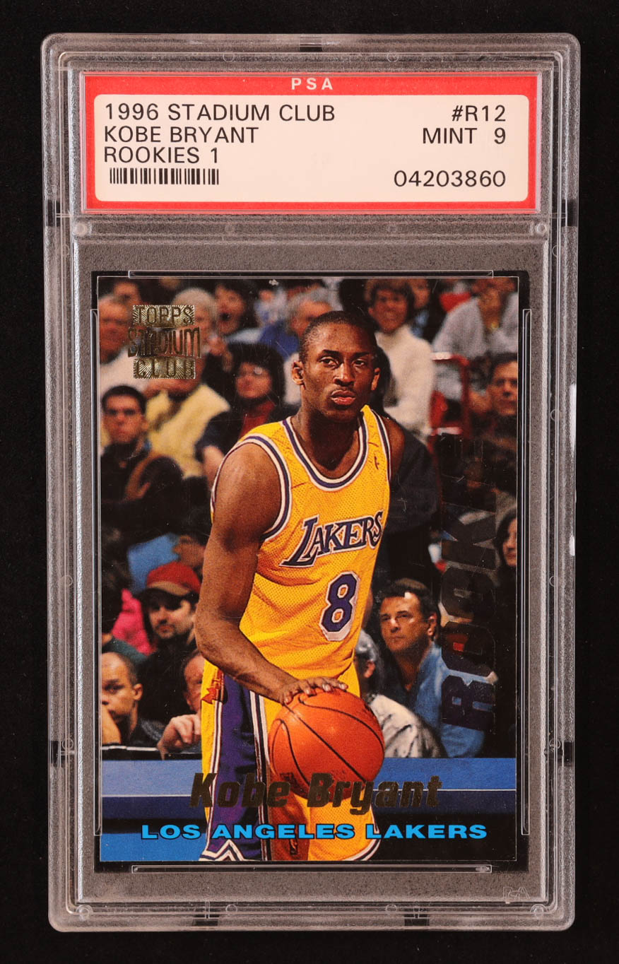 Kobe Bryant 1996-97 Stadium Club Rookies 1 #R12 RC (PSA 9) at PristineAuction.com Kobe Bryant 1996-97 Stadium Club Rookies 1 #R12 RC (PSA 9) at PristineAuction.com