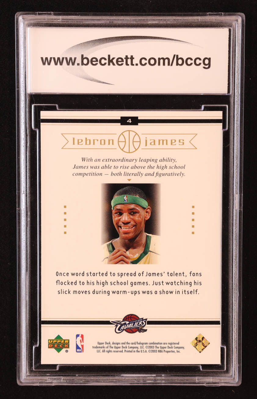 LeBron James 2003 Upper Deck LeBron James Box Set #4 RC / Center of Attention (BCCG 10) at PristineAuction.com LeBron James 2003 Upper Deck LeBron James Box Set #4 RC / Center of Attention (BCCG 10) at PristineAuction.com