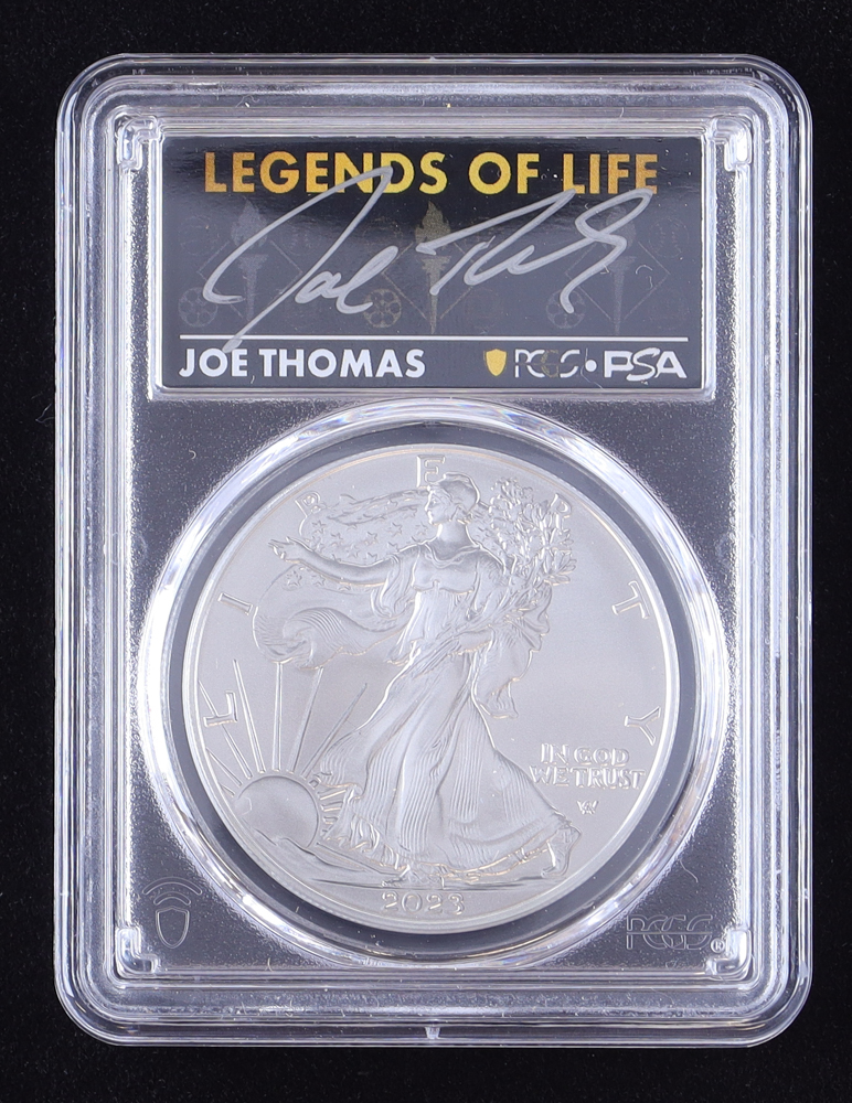 2023 American Silver Eagle - Legends of Life - Joe Thomas Autograph (PCGS MS70) at PristineAuction.com 2023 American Silver Eagle - Legends of Life - Joe Thomas Autograph (PCGS MS70) at PristineAuction.com