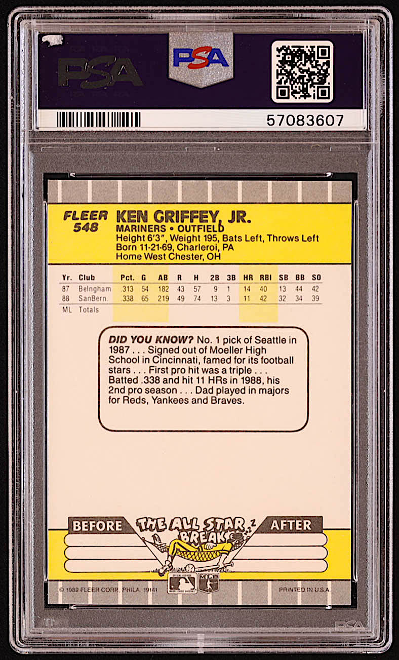 Ken Griffey Jr. 1989 Fleer #548 RC (PSA 9) at PristineAuction.com Ken Griffey Jr. 1989 Fleer #548 RC (PSA 9) at PristineAuction.com