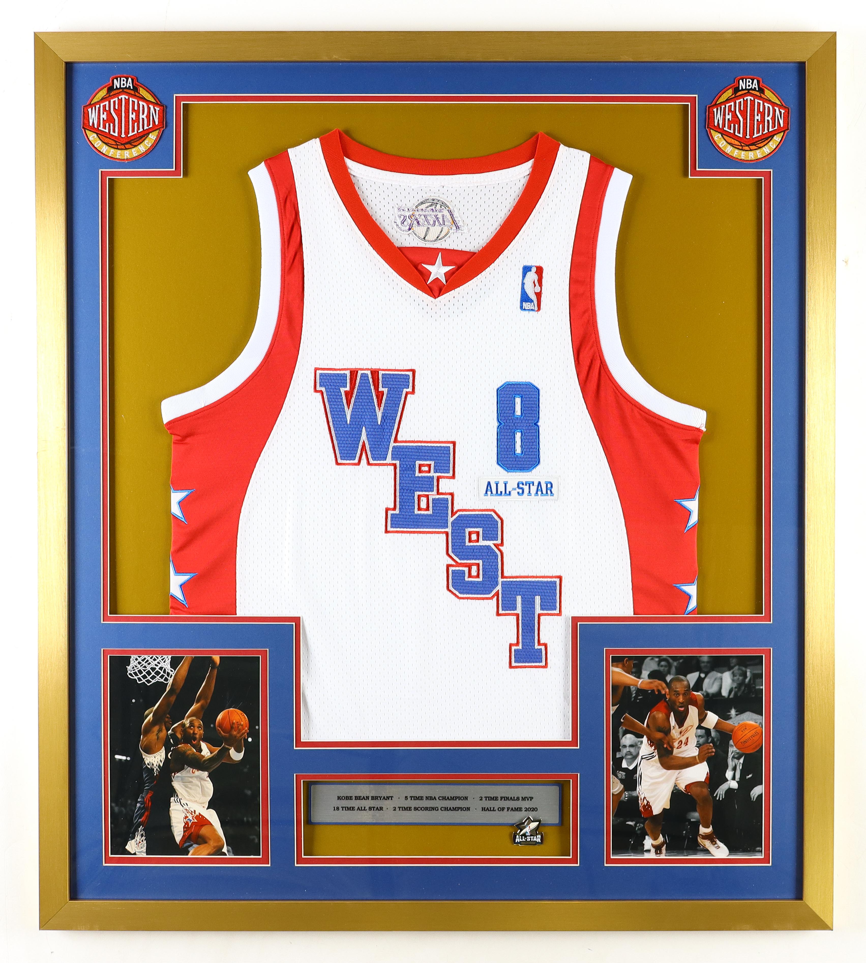 Kobe Bryant Custom Framed All-Star Jersey Display with Official All-Star Pin at PristineAuction.com Kobe Bryant Custom Framed All-Star Jersey Display with Official All-Star Pin at PristineAuction.com