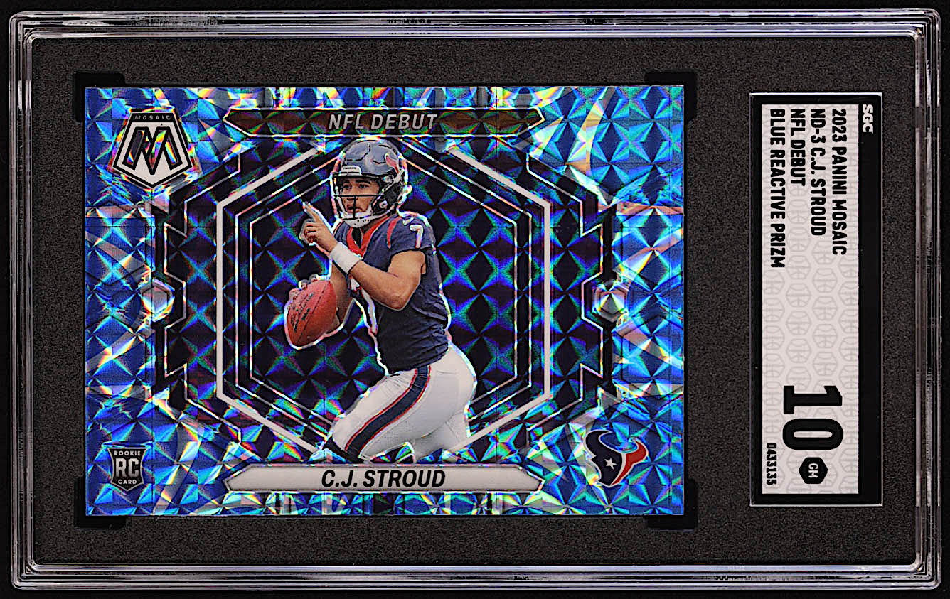 CJ Stroud 2023 Panini Mosaic NFL Debut Mosaic Reactive Blue #3 RC (SGC 10) at PristineAuction.com CJ Stroud 2023 Panini Mosaic NFL Debut Mosaic Reactive Blue #3 RC (SGC 10) at PristineAuction.com