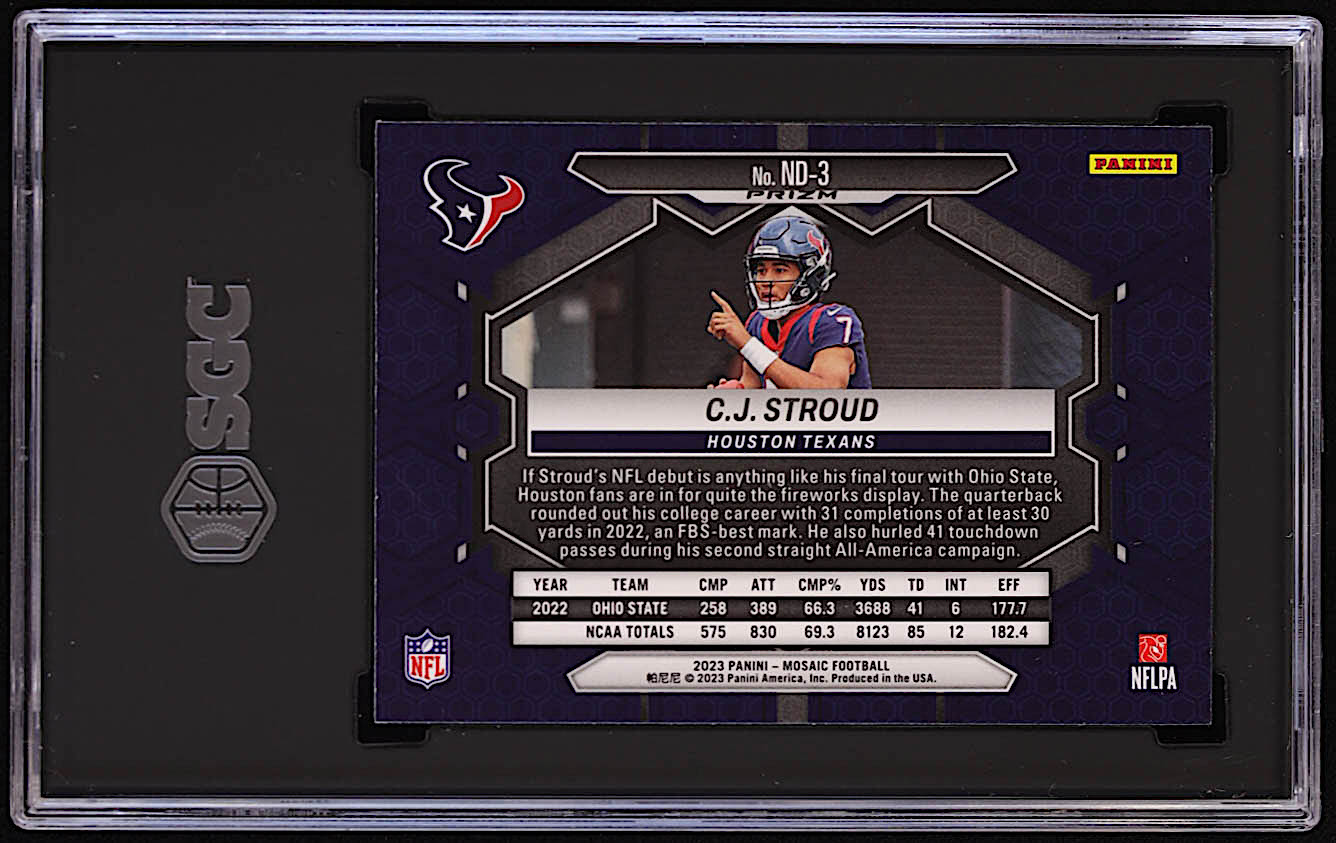 CJ Stroud 2023 Panini Mosaic NFL Debut Mosaic Reactive Blue #3 RC (SGC 10) at PristineAuction.com CJ Stroud 2023 Panini Mosaic NFL Debut Mosaic Reactive Blue #3 RC (SGC 10) at PristineAuction.com