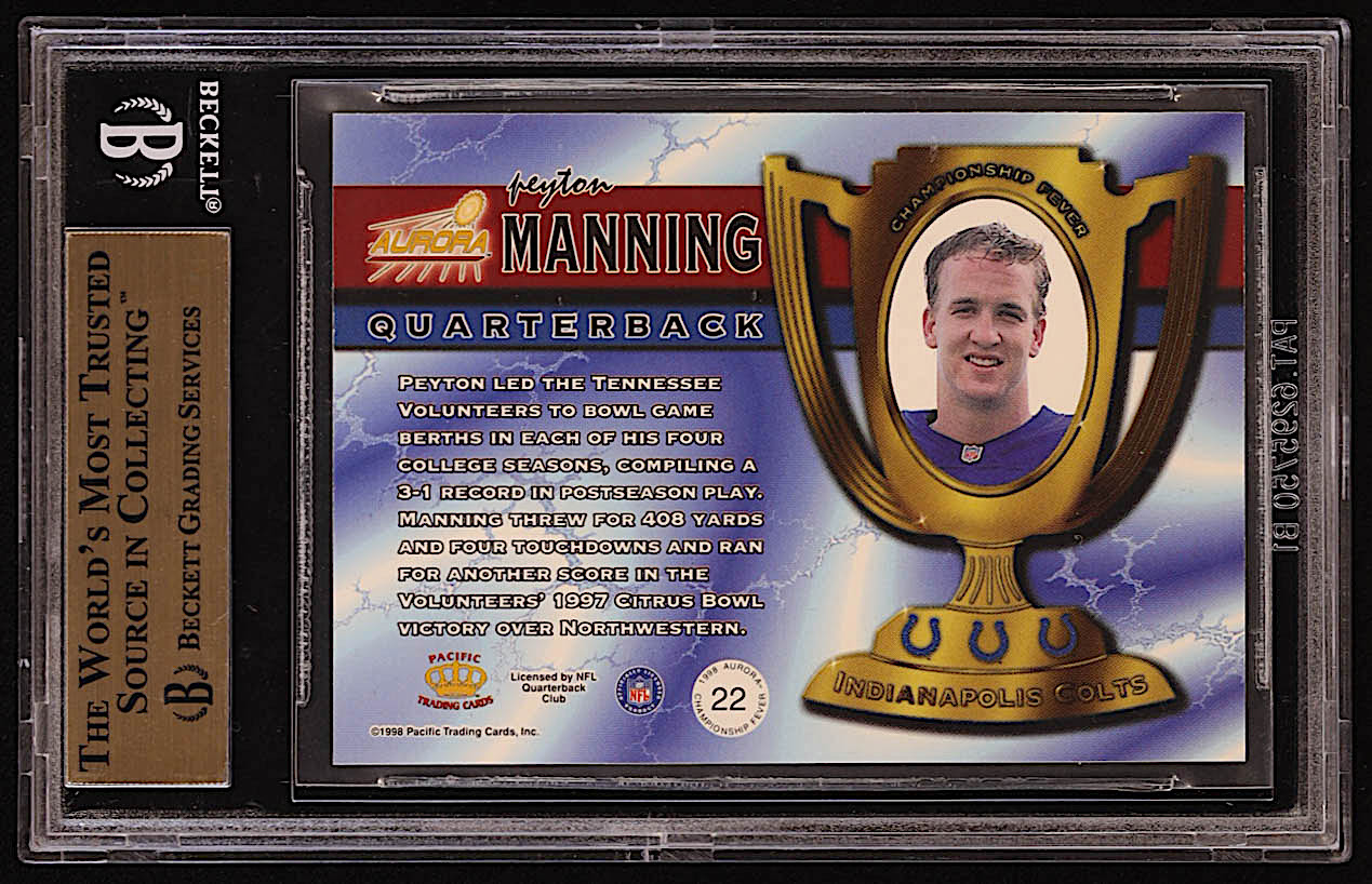 Peyton Manning 1998 Aurora Championship Fever #22 RC (BGS 9.5) at PristineAuction.com Peyton Manning 1998 Aurora Championship Fever #22 RC (BGS 9.5) at PristineAuction.com