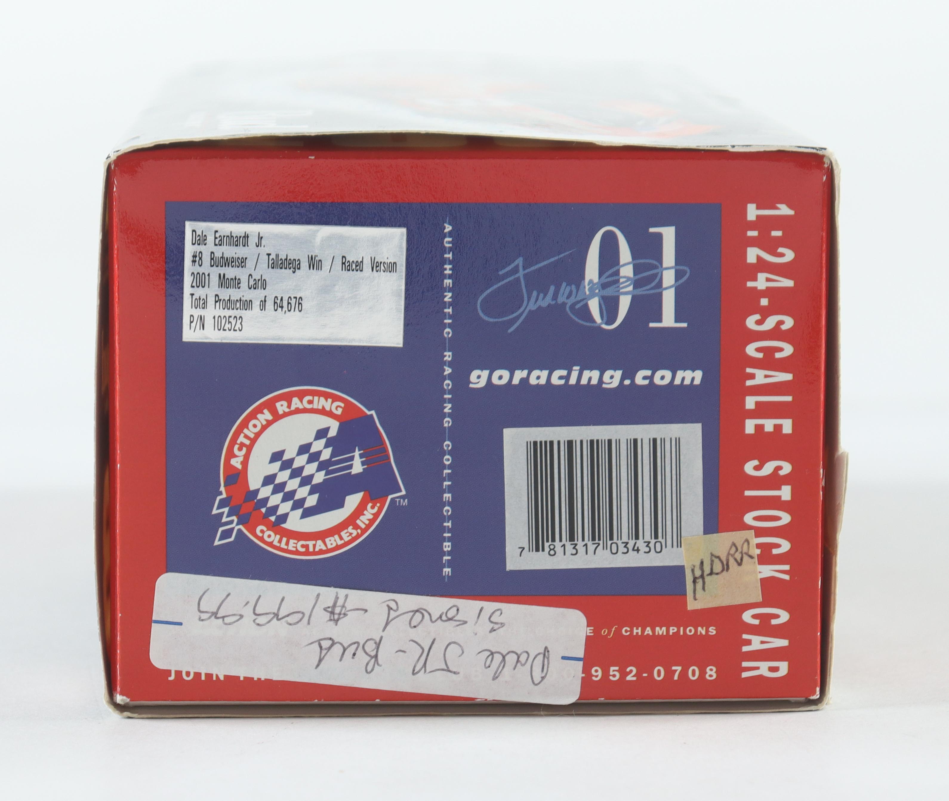 Dale Earnhardt Jr. Signed LE #8 Budweiser - Talladega Win - Raced Version 2001 Monte Carlo 1:24 Die-cast Car (JSA) at PristineAuction.com Dale Earnhardt Jr. Signed LE #8 Budweiser - Talladega Win - Raced Version 2001 Monte Carlo 1:24 Die-cast Car (JSA) at PristineAuction.com