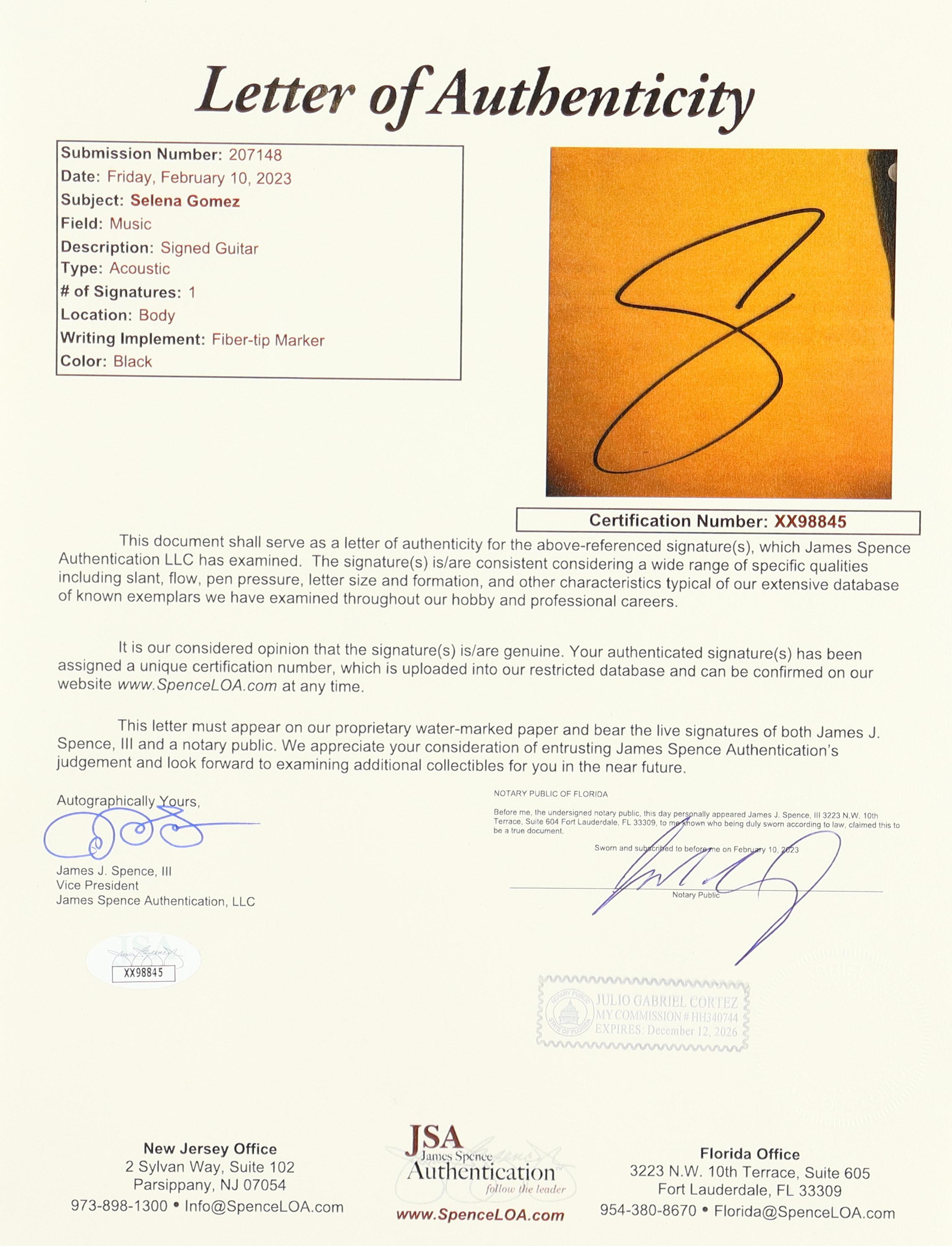 Selena Gomez Signed 41" Acoustic Guitar (JSA) at PristineAuction.com Selena Gomez Signed 41" Acoustic Guitar (JSA) at PristineAuction.com