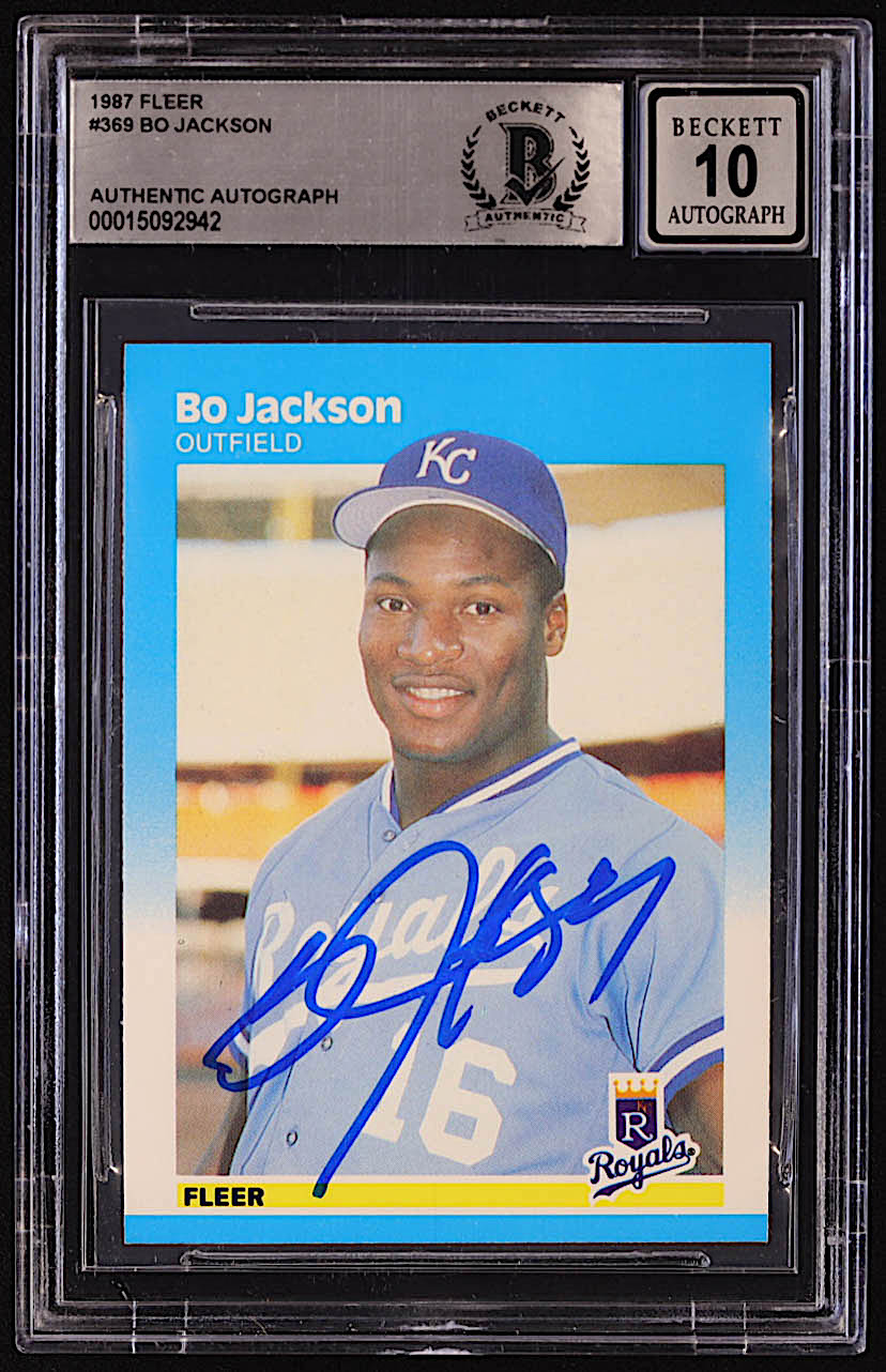 Bo Jackson Signed 1987 Fleer #369 RC (BGS | Auto 10) at PristineAuction.com Bo Jackson Signed 1987 Fleer #369 RC (BGS | Auto 10) at PristineAuction.com