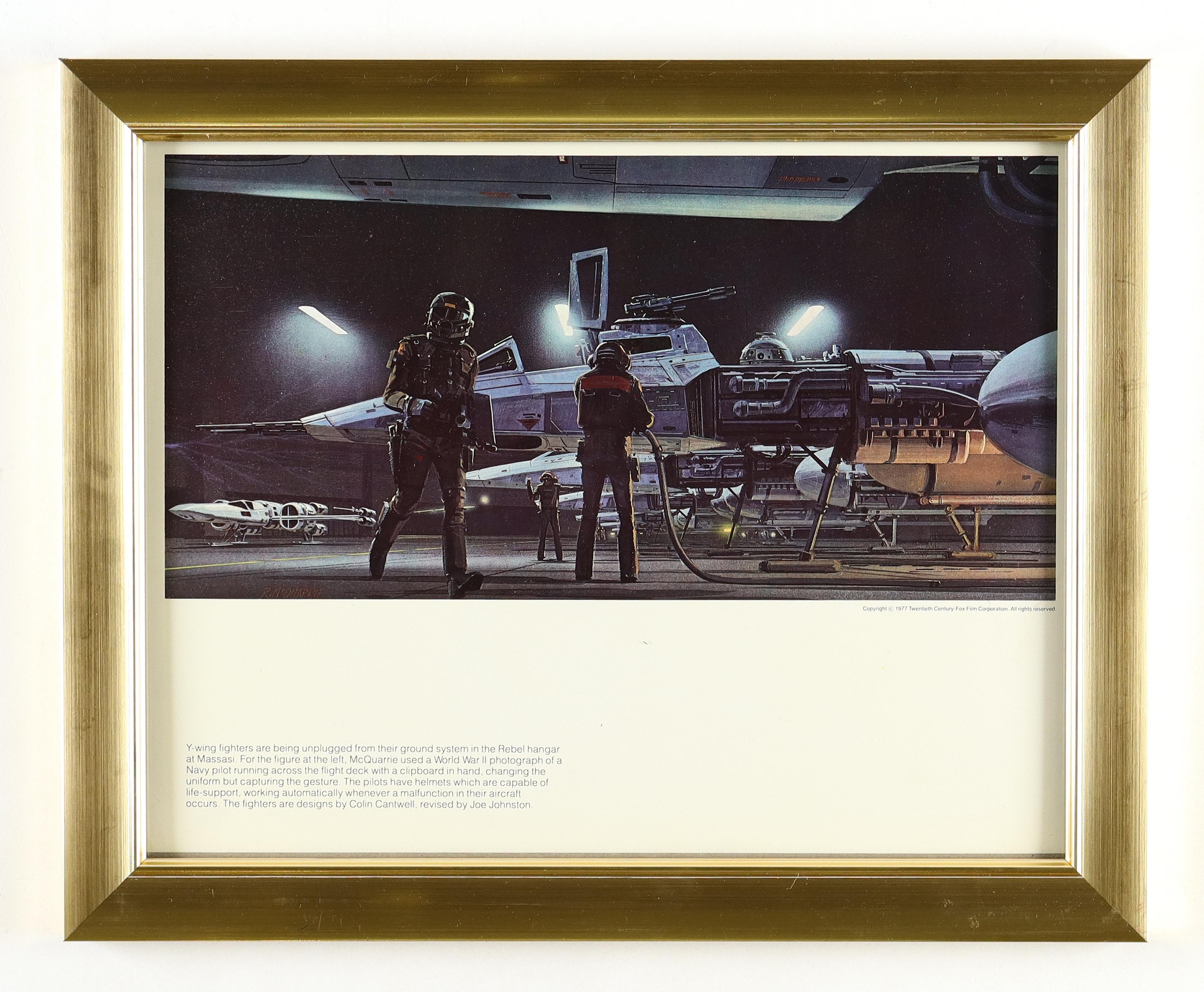 Star Wars "Y-Wing Fighter In The Rebel Hangar" 1977 Ralph McQuarrie Custom Framed Pre-Production Art Photo Display at PristineAuction.com Star Wars "Y-Wing Fighter In The Rebel Hangar" 1977 Ralph McQuarrie Custom Framed Pre-Production Art Photo Display at PristineAuction.com
