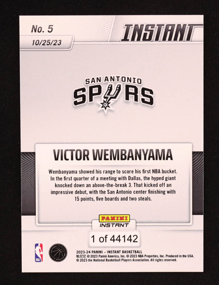 Victor Wembanyama 2023-24 Panini Instant #5 RC at PristineAuction.com Victor Wembanyama 2023-24 Panini Instant #5 RC at PristineAuction.com