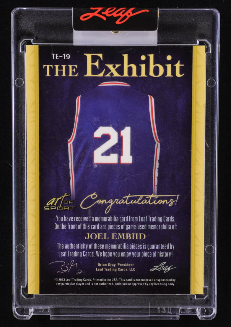 Joel Embiid 2023 Leaf Art of Sport The Exhibit Memorabilia Platinum Blue Spectrum #TE19 #4/4 at PristineAuction.com Joel Embiid 2023 Leaf Art of Sport The Exhibit Memorabilia Platinum Blue Spectrum #TE19 #4/4 at PristineAuction.com