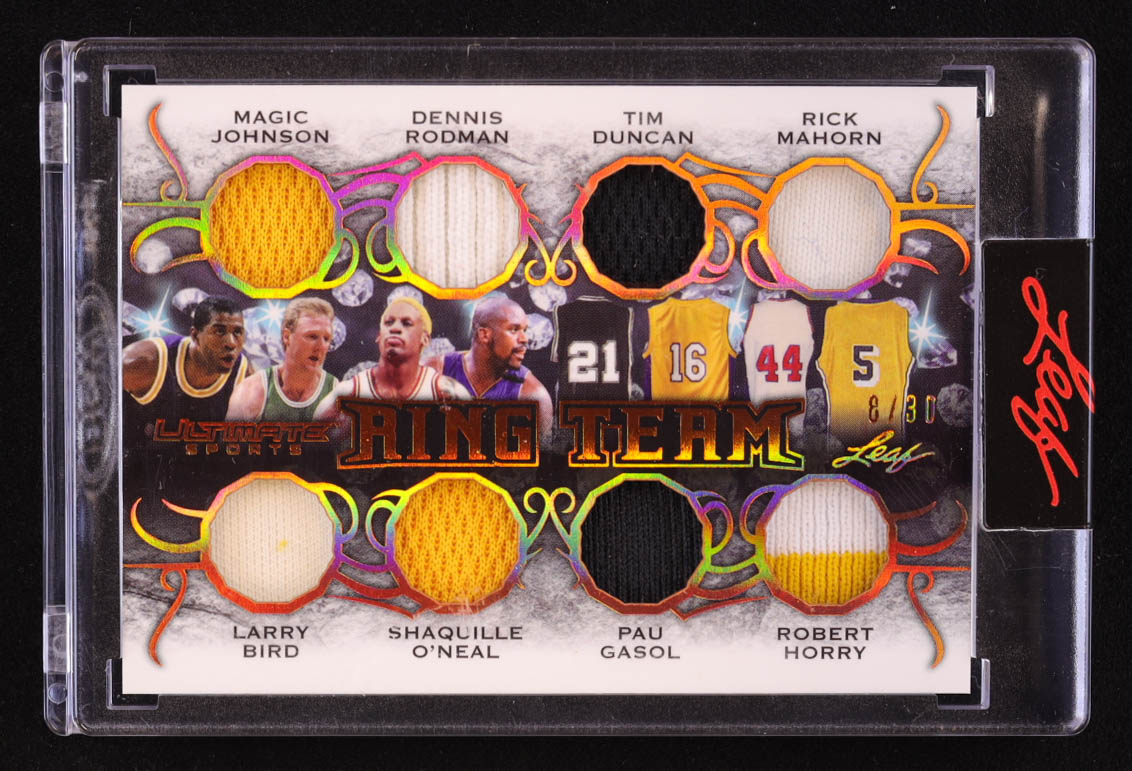 Magic Johnson / Larry Bird / Dennis Rodman / Shaquille O'Neal / Tim Duncan / Pau Gasol / Rick Mahorn / Robert Horry 2021 Leaf Ultimate Sport Ultimate Ring Team Memorabilia #RL03 #6/30 at PristineAuction.com Magic Johnson / Larry Bird / Dennis Rodman / Shaquille O'Neal / Tim Duncan / Pau Gasol / Rick Mahorn / Robert Horry 2021 Leaf Ultimate Sport Ultimate Ring Team Memorabilia #RL03 #6/30 at PristineAuction.com