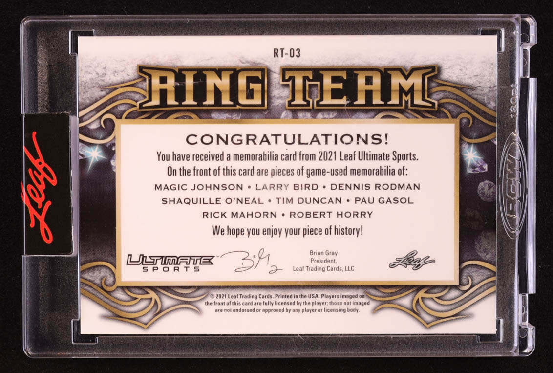 Magic Johnson / Larry Bird / Dennis Rodman / Shaquille O'Neal / Tim Duncan / Pau Gasol / Rick Mahorn / Robert Horry 2021 Leaf Ultimate Sport Ultimate Ring Team Memorabilia #RL03 #6/30 at PristineAuction.com Magic Johnson / Larry Bird / Dennis Rodman / Shaquille O'Neal / Tim Duncan / Pau Gasol / Rick Mahorn / Robert Horry 2021 Leaf Ultimate Sport Ultimate Ring Team Memorabilia #RL03 #6/30 at PristineAuction.com