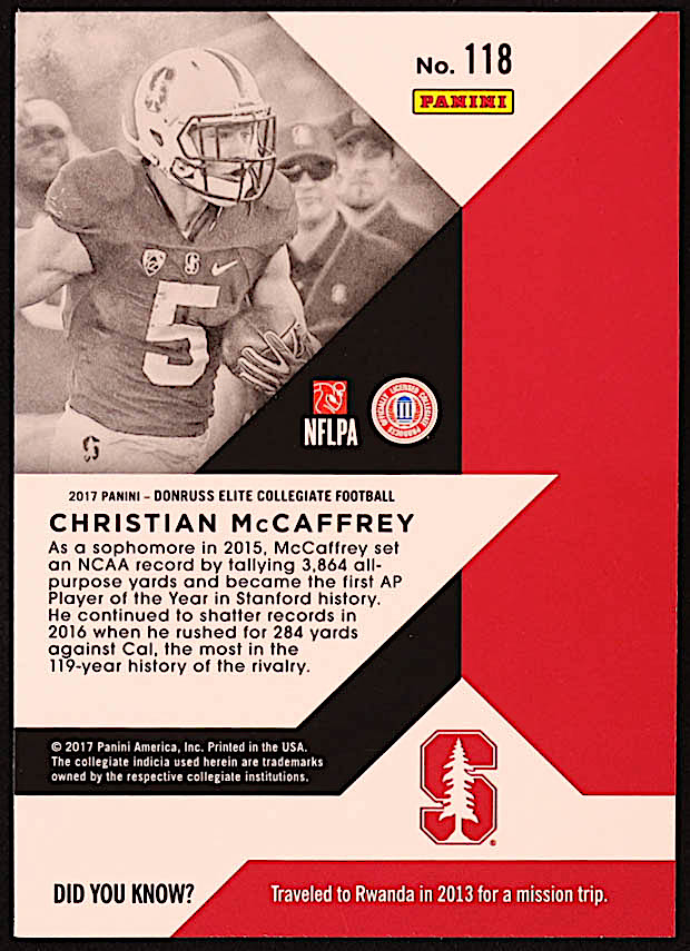 Christian McCaffrey 2017 Elite Draft Picks #118 RC at PristineAuction.com Christian McCaffrey 2017 Elite Draft Picks #118 RC at PristineAuction.com