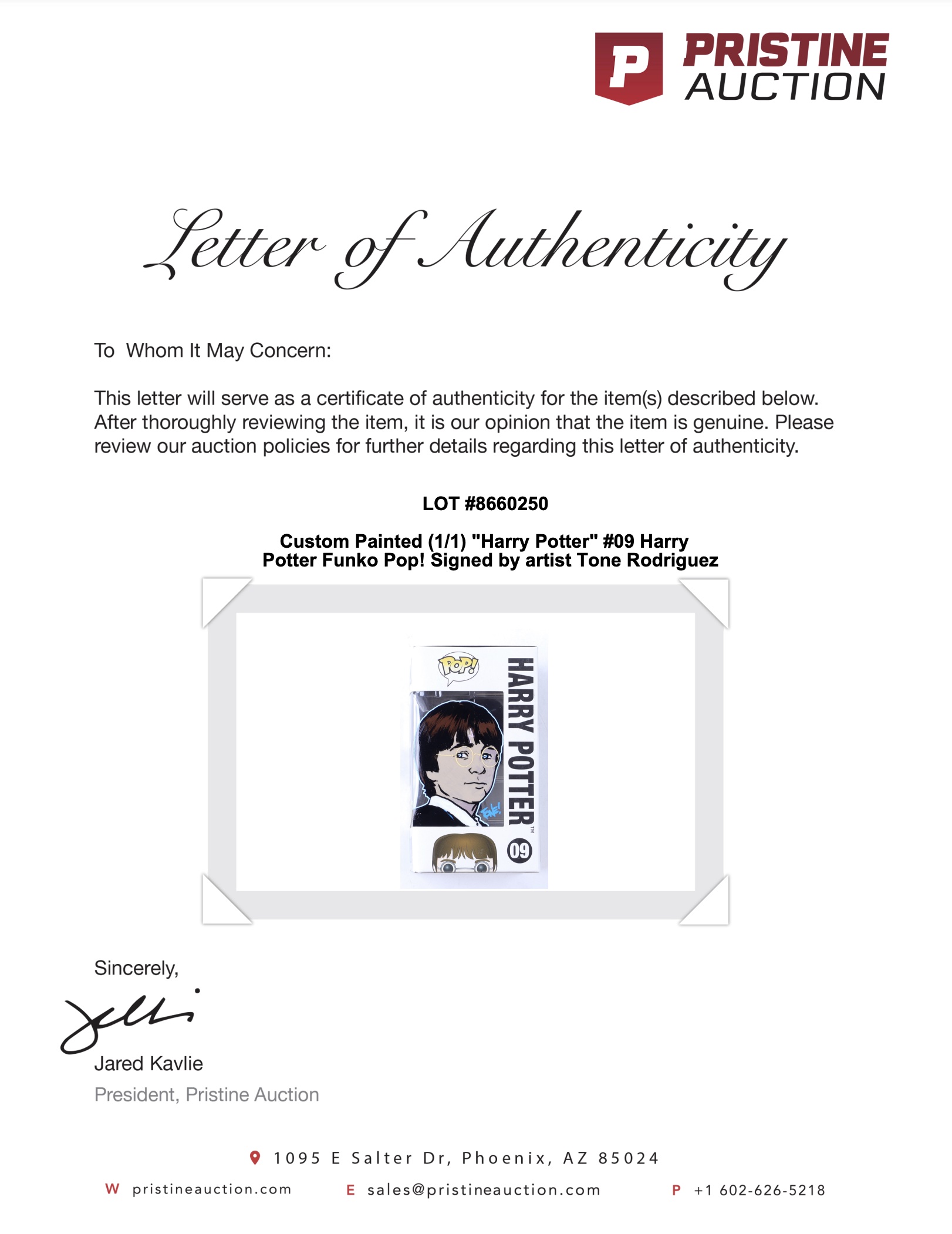 Custom Painted (1/1) "Harry Potter" #09 Harry Potter Funko Pop! Signed by artist Tone Rodriguez at PristineAuction.com Custom Painted (1/1) "Harry Potter" #09 Harry Potter Funko Pop! Signed by artist Tone Rodriguez at PristineAuction.com