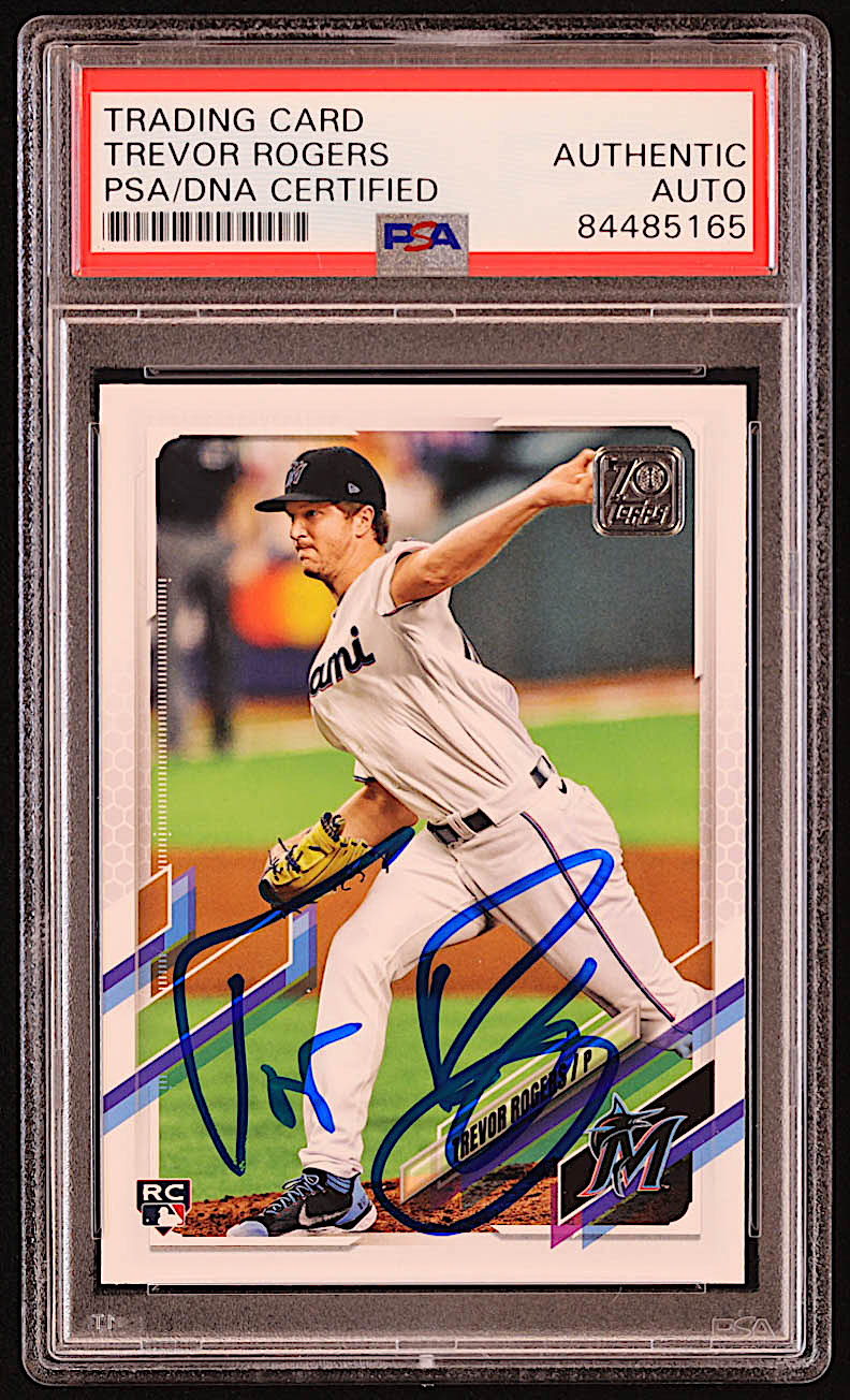 Trevor Rogers Signed 2021 Topps #563 RC (PSA) at PristineAuction.com Trevor Rogers Signed 2021 Topps #563 RC (PSA) at PristineAuction.com