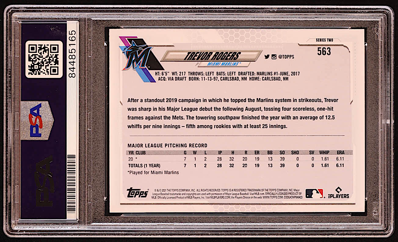 Trevor Rogers Signed 2021 Topps #563 RC (PSA) at PristineAuction.com Trevor Rogers Signed 2021 Topps #563 RC (PSA) at PristineAuction.com