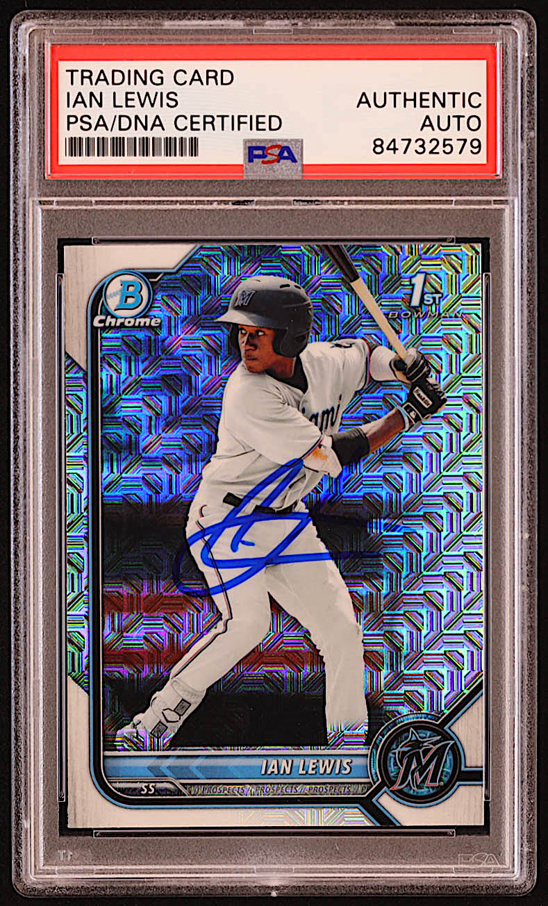 Ian Lewis Signed 2022 Bowman Chrome Mega Box Prospects #BCP96 RC (PSA) at PristineAuction.com Ian Lewis Signed 2022 Bowman Chrome Mega Box Prospects #BCP96 RC (PSA) at PristineAuction.com