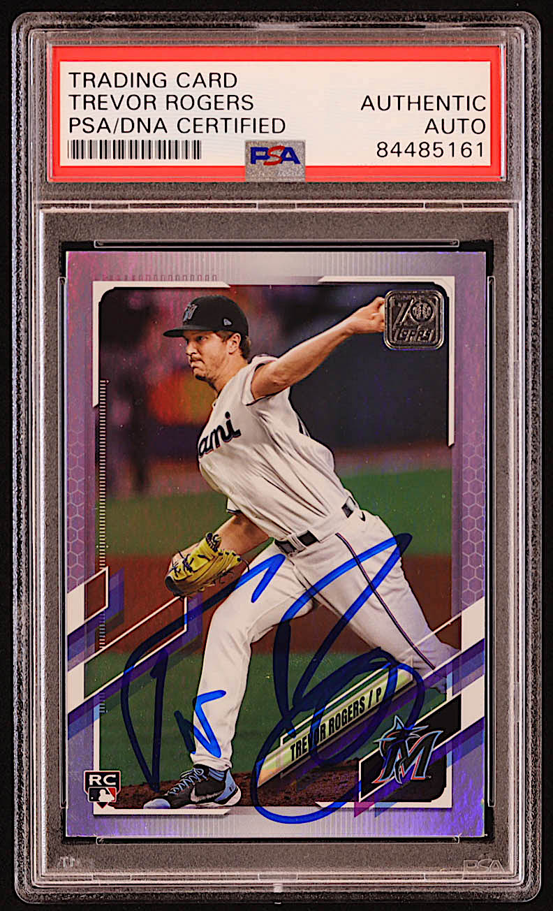 Trevor Rogers Signed 2021 Topps Rainbow Foil #563 RC (PSA) at PristineAuction.com Trevor Rogers Signed 2021 Topps Rainbow Foil #563 RC (PSA) at PristineAuction.com