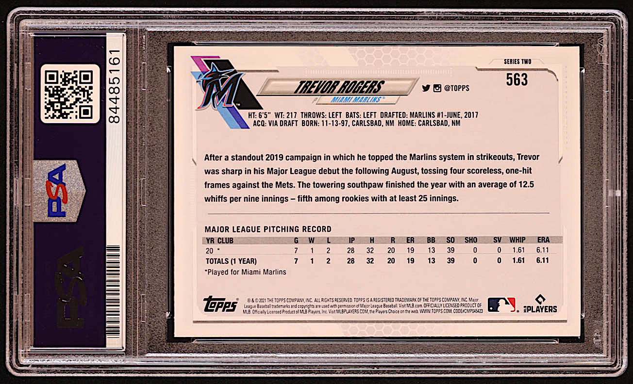 Trevor Rogers Signed 2021 Topps Rainbow Foil #563 RC (PSA) at PristineAuction.com Trevor Rogers Signed 2021 Topps Rainbow Foil #563 RC (PSA) at PristineAuction.com