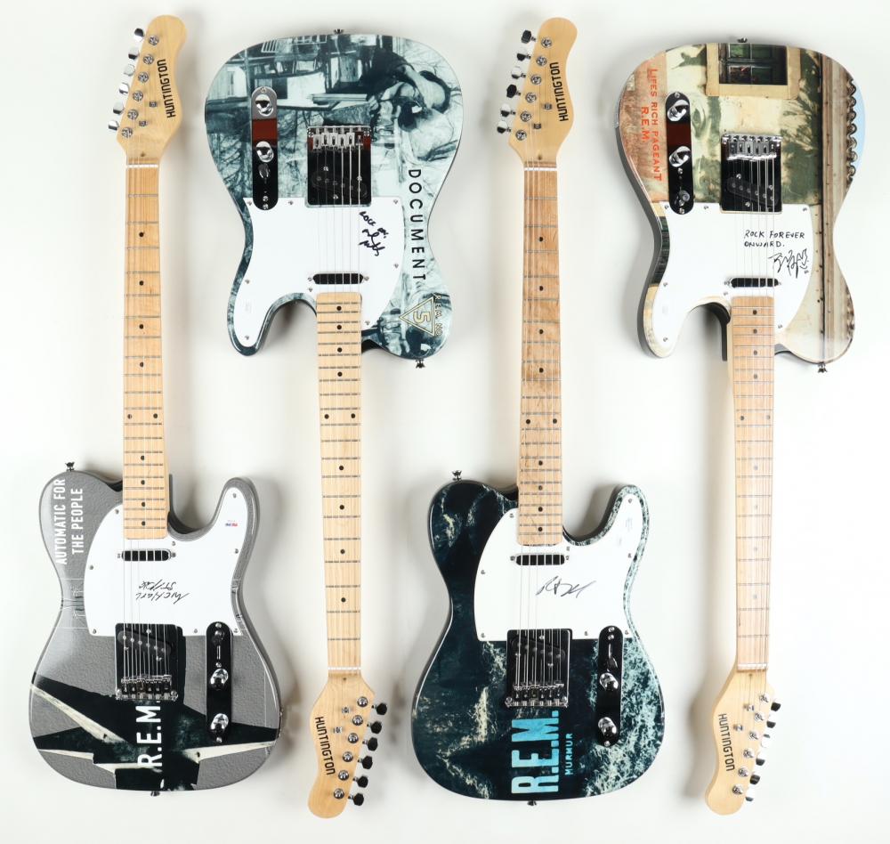 Complete Set (4) of R.E.M. Electric Guitars Band-Signed by (4) with Michael Stipe, Mike Mills, Bill Berry & Peter Buck (AutographCOA, JSA, & PSA) at PristineAuction.com Complete Set (4) of R.E.M. Electric Guitars Band-Signed by (4) with Michael Stipe, Mike Mills, Bill Berry & Peter Buck (AutographCOA, JSA, & PSA) at PristineAuction.com