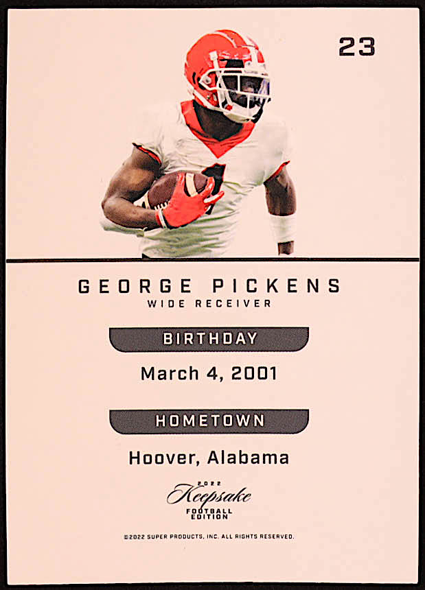 George Pickens 2022 Super Keepsake Edition #23 RC #45/50 at PristineAuction.com George Pickens 2022 Super Keepsake Edition #23 RC #45/50 at PristineAuction.com