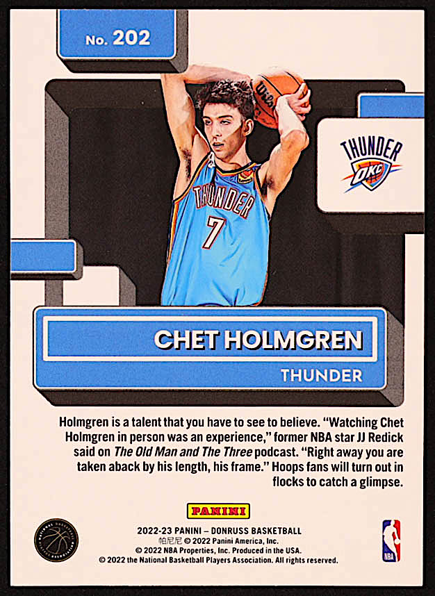 Chet Holmgren 2022-23 Donruss Holo Green Laser #202 RR RC at PristineAuction.com Chet Holmgren 2022-23 Donruss Holo Green Laser #202 RR RC at PristineAuction.com