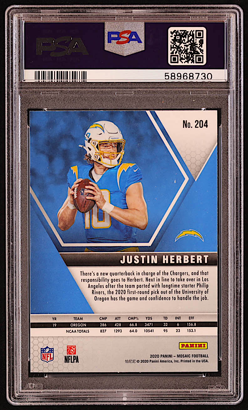 Justin Herbert 2020 Panini Mosaic #204 RC (PSA 9) at PristineAuction.com Justin Herbert 2020 Panini Mosaic #204 RC (PSA 9) at PristineAuction.com