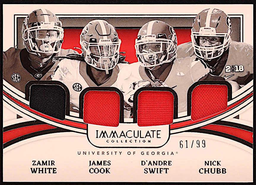 Nick Chubb / D'Andre Swift / James Cook / Zamir White 2022 Immaculate Collection Collegiate Immaculate Monuments Materials #6 #61/99 at PristineAuction.com Nick Chubb / D'Andre Swift / James Cook / Zamir White 2022 Immaculate Collection Collegiate Immaculate Monuments Materials #6 #61/99 at PristineAuction.com