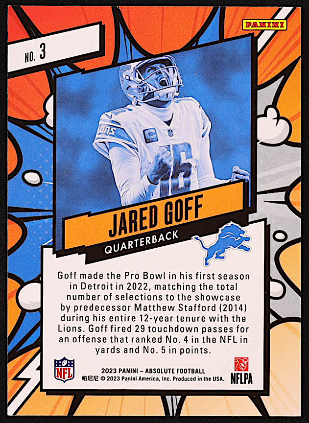 Jared Goff 2023 Absolute Explosive #3 at PristineAuction.com Jared Goff 2023 Absolute Explosive #3 at PristineAuction.com