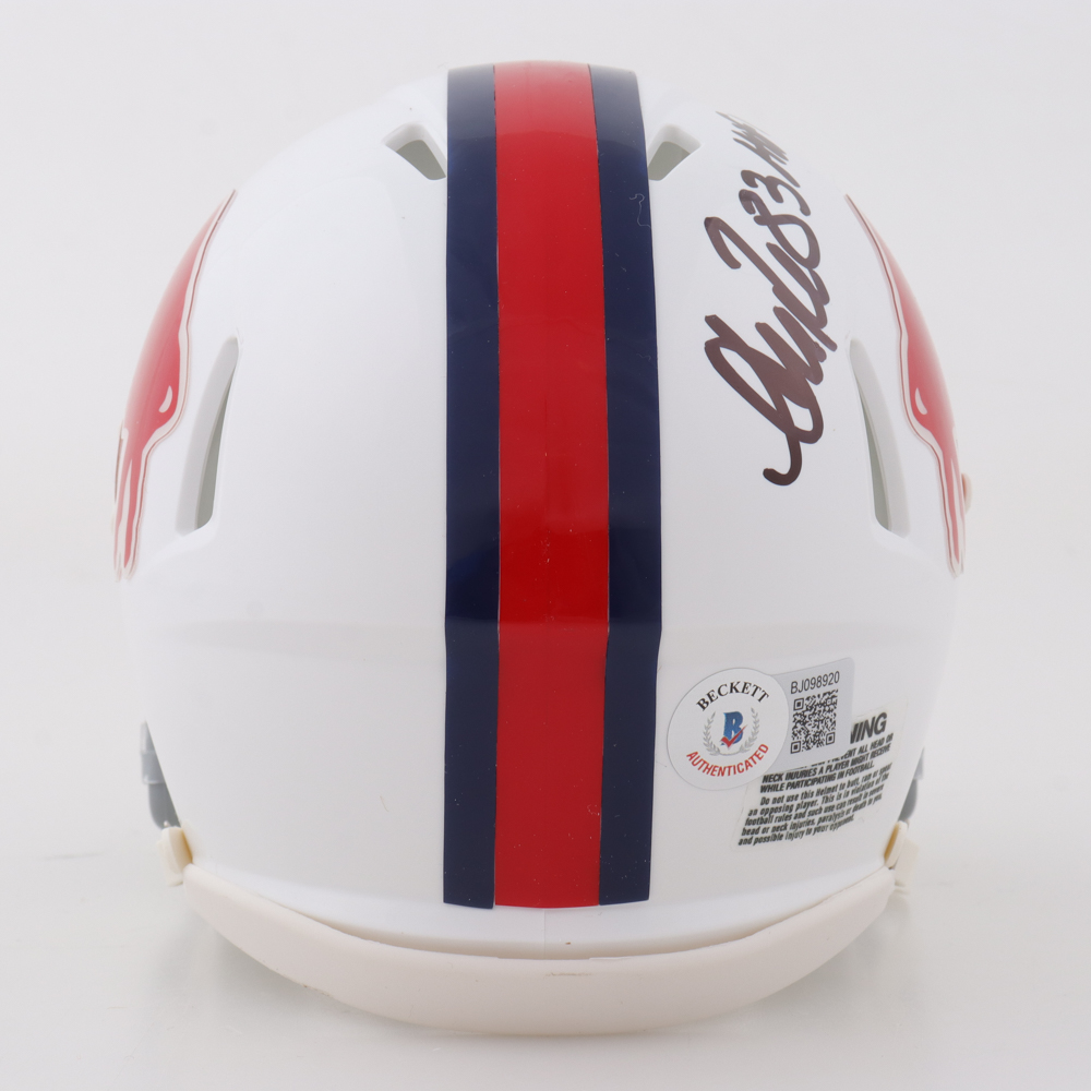 Andre Reed Signed Bills Speed Mini Helmet Inscribed "HOF 14" (Beckett) at PristineAuction.com Andre Reed Signed Bills Speed Mini Helmet Inscribed "HOF 14" (Beckett) at PristineAuction.com