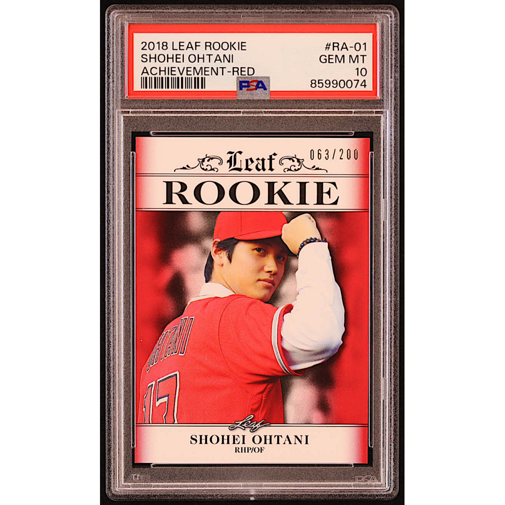 Shohei Ohtani 2018 Leaf Ohtani Rookie Achievement Red #RA01 RC #63/200 (PSA 10) at PristineAuction.com