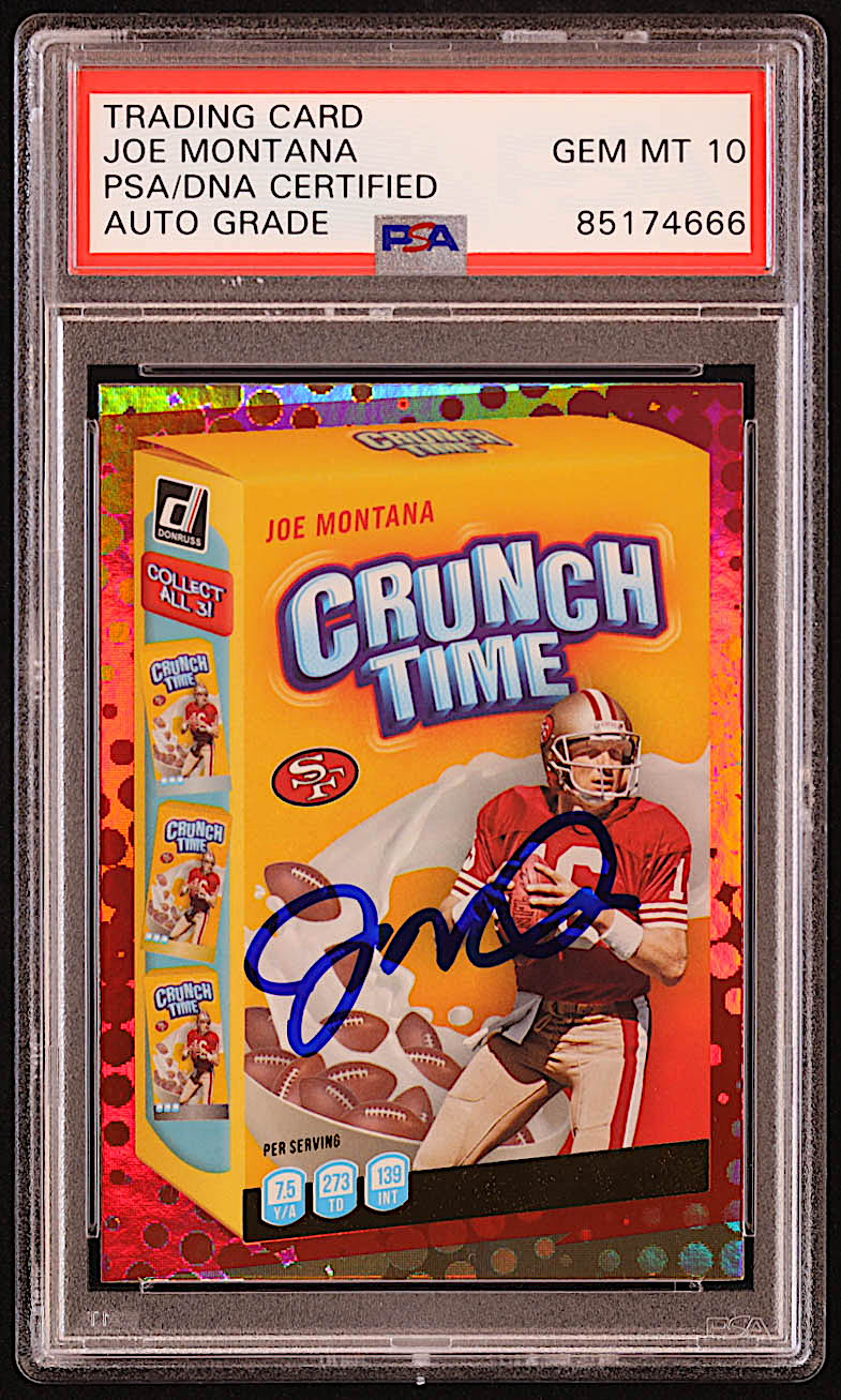 Joe Montana Signed 2022 Donruss Crunch Time Galactic #11 (PSA | Auto 10) at PristineAuction.com Joe Montana Signed 2022 Donruss Crunch Time Galactic #11 (PSA | Auto 10) at PristineAuction.com