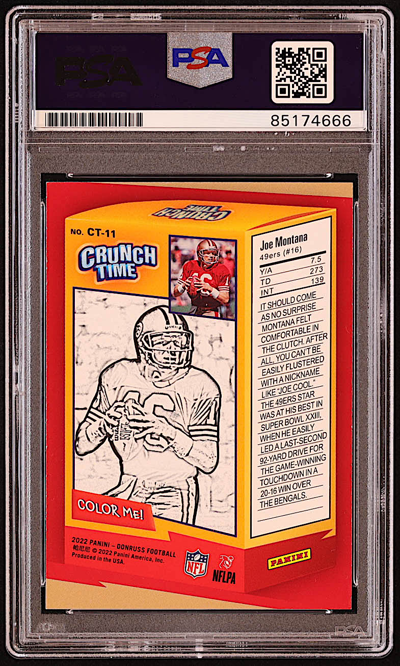 Joe Montana Signed 2022 Donruss Crunch Time Galactic #11 (PSA | Auto 10) at PristineAuction.com Joe Montana Signed 2022 Donruss Crunch Time Galactic #11 (PSA | Auto 10) at PristineAuction.com