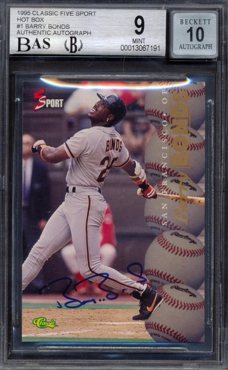 Barry Bonds 1995 Classic Five Sport Hot Box Autographs #1 #244/630 (BGS 9 | Autograph Graded 10) at PristineAuction.com Barry Bonds 1995 Classic Five Sport Hot Box Autographs #1 #244/630 (BGS 9 | Autograph Graded 10) at PristineAuction.com