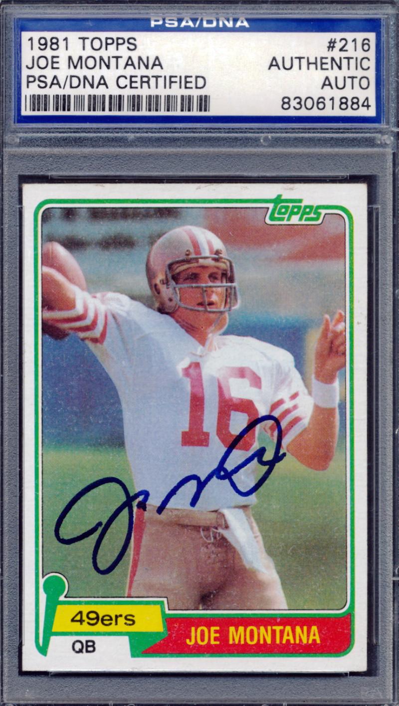 Joe Montana Signed 1981 Topps #216 RC (PSA) at PristineAuction.com Joe Montana Signed 1981 Topps #216 RC (PSA) at PristineAuction.com