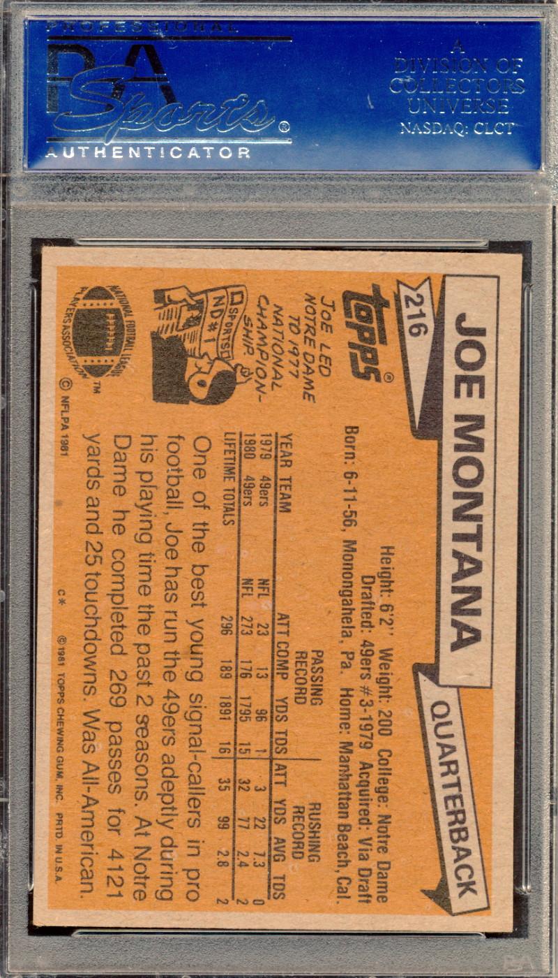 Joe Montana Signed 1981 Topps #216 RC (PSA) at PristineAuction.com Joe Montana Signed 1981 Topps #216 RC (PSA) at PristineAuction.com